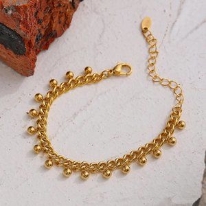 NEW 18K Gold Plated Bead Link Chain Bracelet